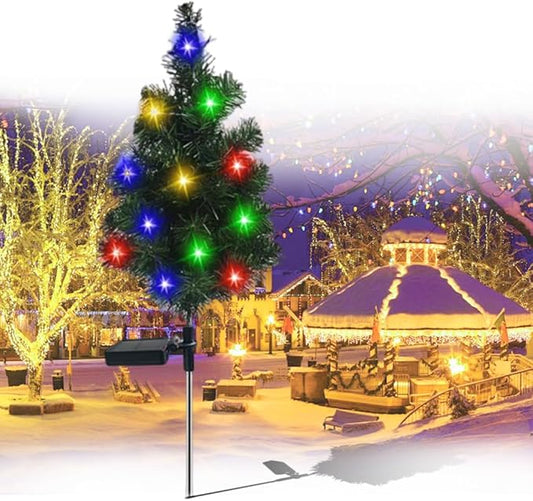 Solar Christmas Tree Lights Holiday Decorations, Outdoor Christmas Tree Waterproof Solar Xmas Garden Stake Lights, Prelit Xmas Trees for Outside Holiday Display Yard (Light, 1 Pc)