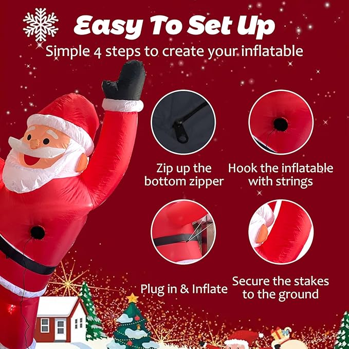 6.6FT Christmas Inflatable Climbing Santa, Hanging Inflatable Christmas Yard Decorations with Build-in LEDs, Climbing Santa Claus with Gift Bag for Window Wall Outdoor Xmas New Year