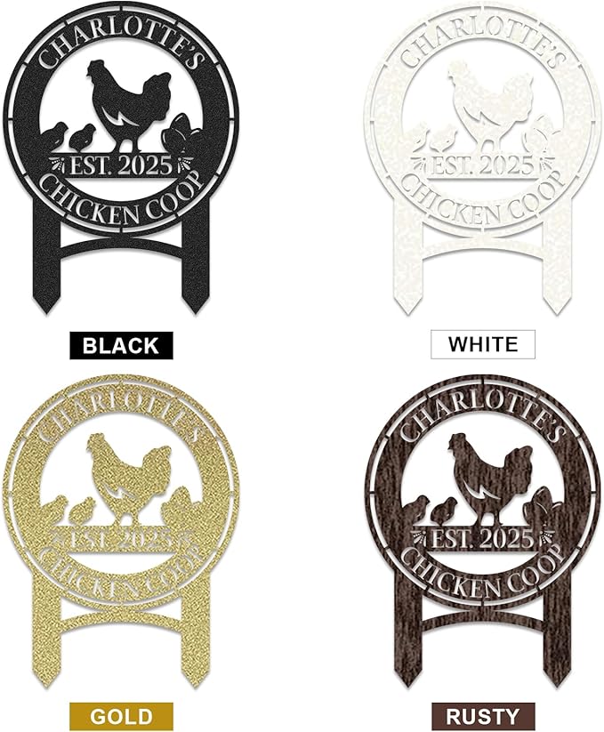 Personalized Metal Chicken Coop Sign, Custom Name Chicken Coop Signs for Outside, Decorative Garden Stakes, Metal Yard Art, Backyard Farmhouse Decor, Chicken Gifts for Women Man Color07