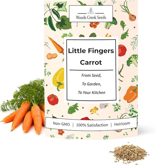 Woods Creek Seeds: Little Fingers Carrot Seeds for Planting - Over 2,800 Heirloom Carrot Seed Pack - Non-GMO Carrots Seeds for Planting Outdoors or Indoors - Beginner Friendly Vegetable Gardening
