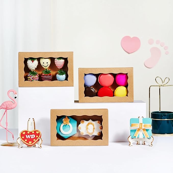 20PCS 7x4.3x1.5 Inch Brown Cookie Boxes with Window Bakery Boxes for Chocolate Truffle, Orec,Pastry Dount, Browine Soap &Treat Boxes for Party Favors Wedding Christmas Valentine's