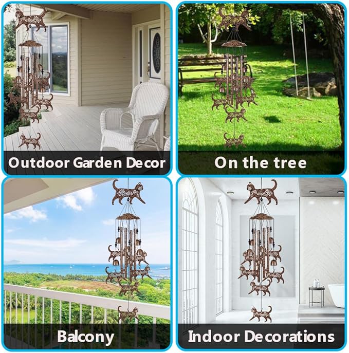 Cats Wind Chimes for Garden,Home,Balcony,Yard,Outdoor Decor, Cat Wind Bell, Memorial Wind Chimes, Cat Decoration, Wind Catcher, Blessing Wind Chime for Mom,Grandma,Family,Women,Friend