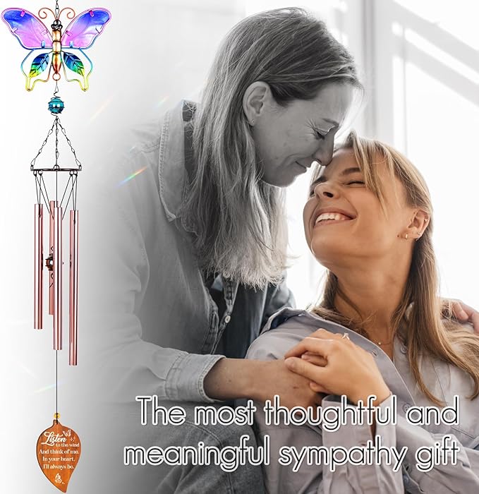 Butterfly Memorial Wind Chimes,Sympathy Gifts for Loss of Loved One,Sympathy Wind Chimes for Loss of Mother Father Husband Son Daughter,Bereavement Gift Ideas