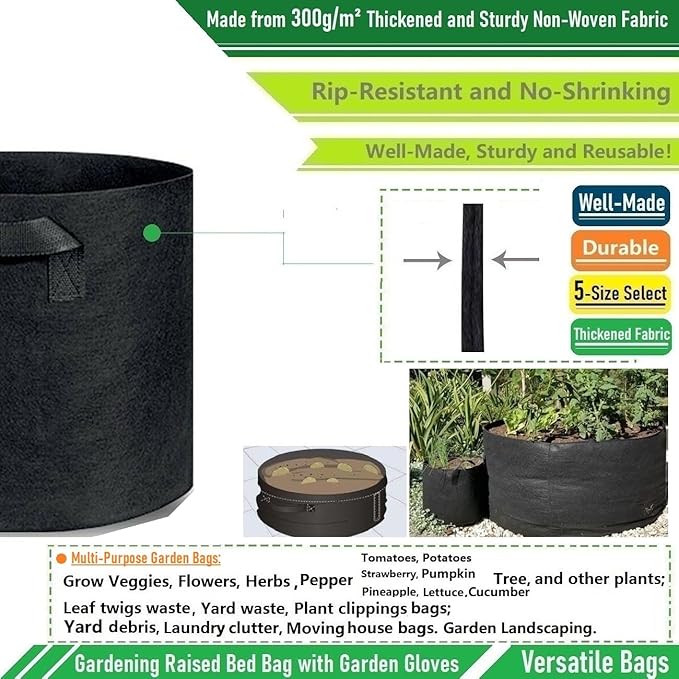 100 Gallon Large Raised Garden Bed Bag (40x20 inch) Big Garden Bag Sturdy Plant Grow Bag for Tomato,Potato Planter,Herb Veggies Planter Bag,Flower Bed,Yard Waste Bag,Lawn Debris Bag,Leaf Bag W/ Gloves