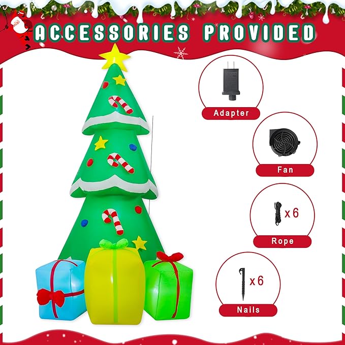 9FT Christmas Inflatables Tree Outdoor Decoration, Indoor Gift Boxes Lighted Party Decoration, Blow Up Decor with Built-in LED Lights Suitable for Lawn/Yard/Garden/Porch