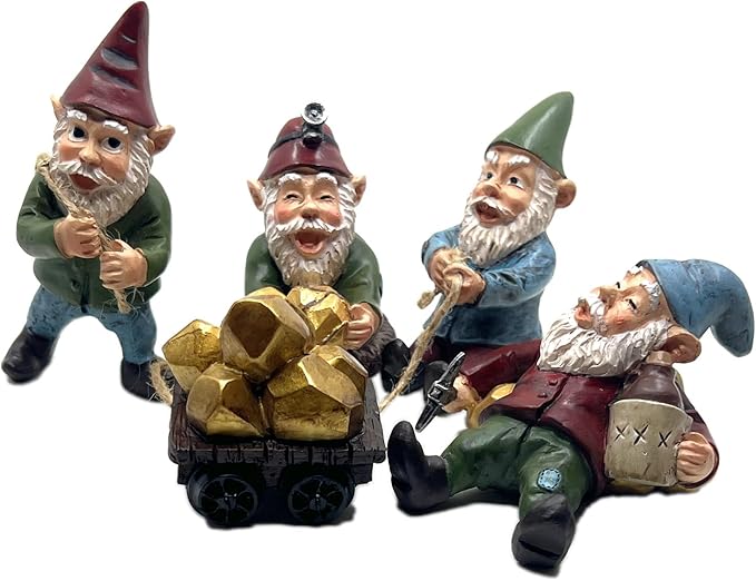 The Gnome Creek Mining Company Garden Statue | Authentic Gold Prospector's Poly-Resin Outdoor Decor |Poly-Resin 5pc Set (Gnome Creek Mining)