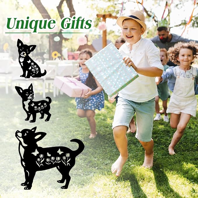 Dog Metal Decorative Garden Stakes Chihuahua Dog Gifts for Women Men Mom Birthday Gifts Silhouette Statues for Garden Decor, Yard Art, Patio, Outside, Lawn Ornaments, Outdoor Decorations