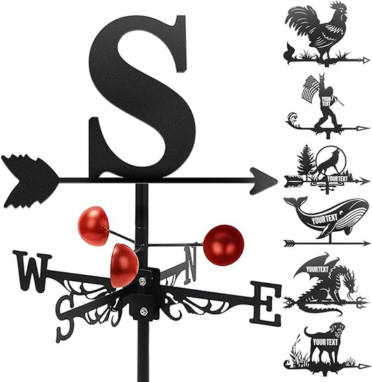 Custom Metal Weathervane Personalized Steel Wind Indicator with Name Outdoor Decor for Roof Garden Barn Patio-Letter