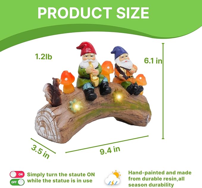 Garden Gnome Statues Decor with Solar Lights, Outdoor Decorations for Yard Porch Lawn Balcony Patio, Housewarming Gifts