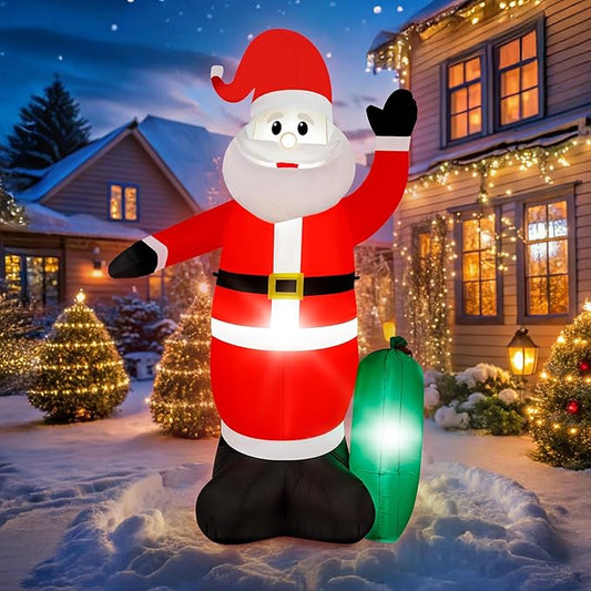 8FT Christmas Inflatable Santa Claus with Waving Hand & Built-in LED Lights, Outdoor Blow Up Santa Yard Decoration for Holiday Party, Garden, Lawn, Indoor Xmas Decor