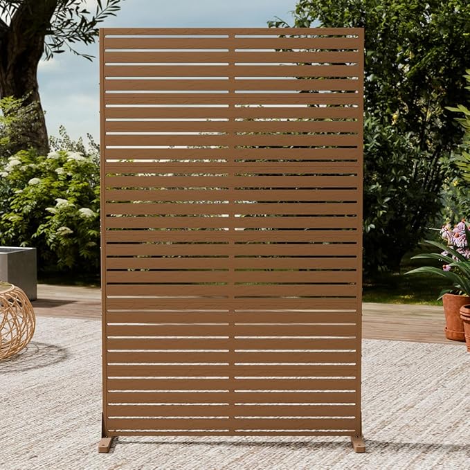 Outdoor Privacy Screen 72" H×47" W HDPE Freestanding Decorative Privacy Fence with Steel Poles and Stand 6 Panel, Air Conditioner Fence Panels, Privacy Screen for Patio Backyard,Balcony, Pool