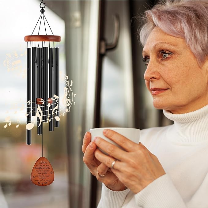Memorial Gifts for Loss of Son,Memorial Wind Chimes 25'', Loss of Son Sympathy Gifts, Home Decor Outdoor Garden, Soothing Melodic Tones with Mute Option