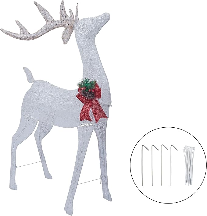 Alpine Corporation 50" H Mesh Holiday Reindeer Lawn Decoration with Cool White Lights, Christmas Decoration