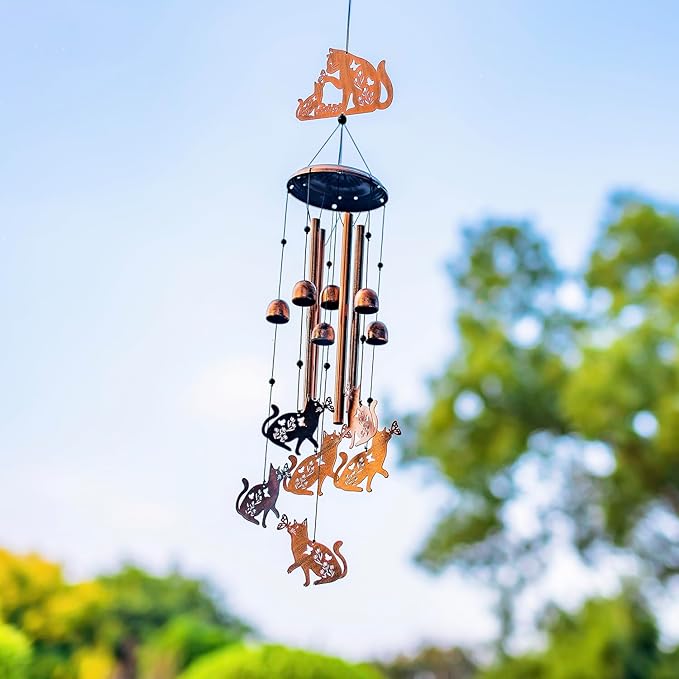 Cat Wind Chimes Outdoor Cat Gifts for Women Men Mom Gardening Birthday Gifts Metal Memorial WindChimes for Outside/Indoors, Lawn, Patio, Yard Art, Garden Decor, Yard Decorations