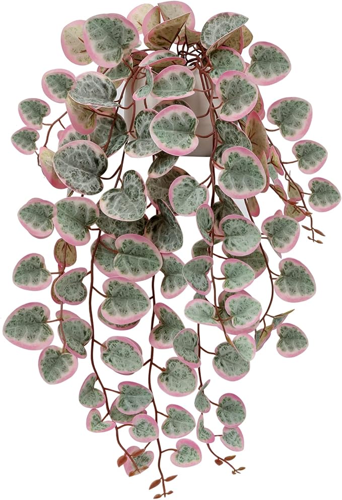 Briful Fake Plants Indoor 16'' Artificial String of Hearts Plants with Ceramic Pot Small Faux Draping Vine Plants for Home Bathroom Table Shelf Office Hotel Decor(Pink)