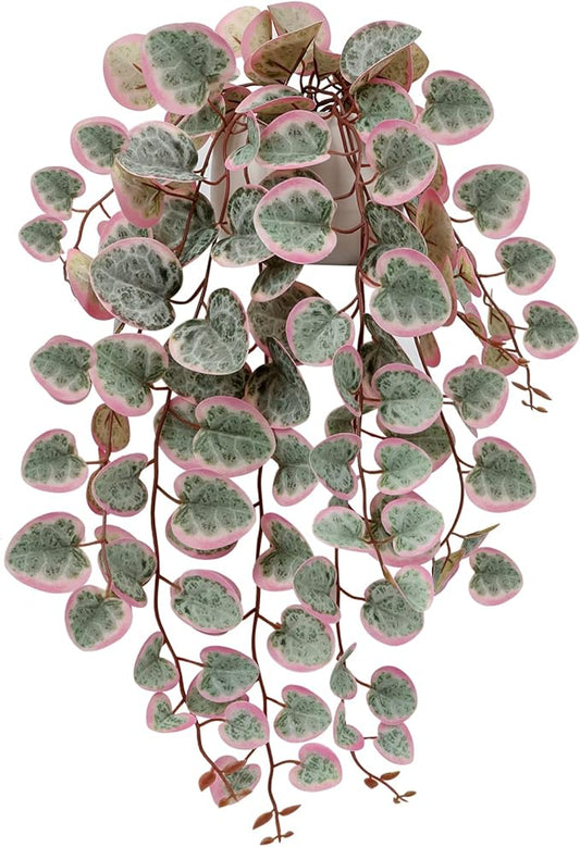 Briful Fake Plants Indoor 16'' Artificial String of Hearts Plants with Ceramic Pot Small Faux Draping Vine Plants for Home Bathroom Table Shelf Office Hotel Decor(Pink)