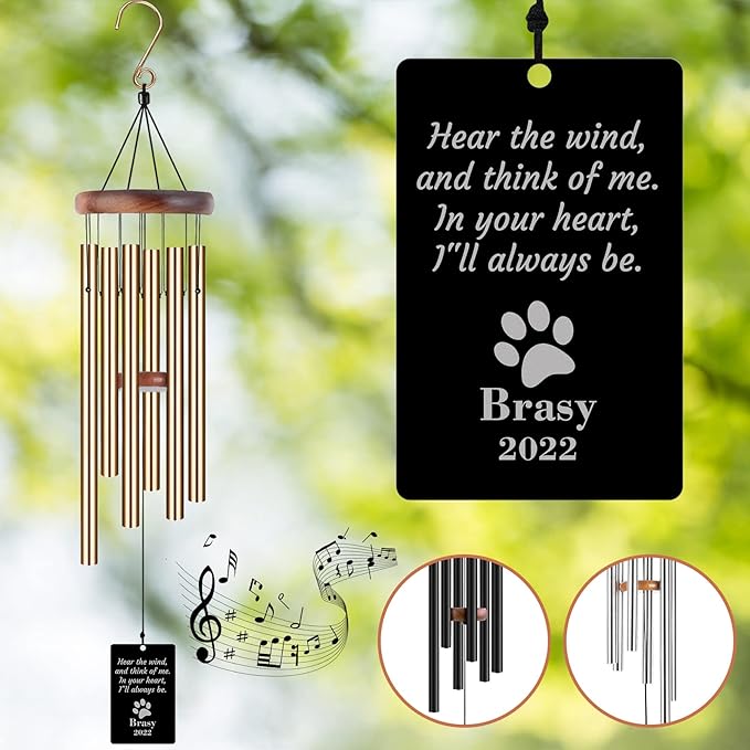 Pet Memorial Wind Chimes Engraved Personalized Wind Chimes for Loss of Loved Dog,Sympathy Wind Chimes for Outside,Bereavement/Remembrancegifts for Loss of Dog