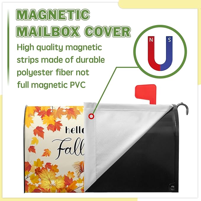 Hello Fall Mailbox Cover Cat Mail Box Covers Magnetic Standard Size 21x18 inch Maple Leaf Mailbox Wrap for Outside Garden Yard