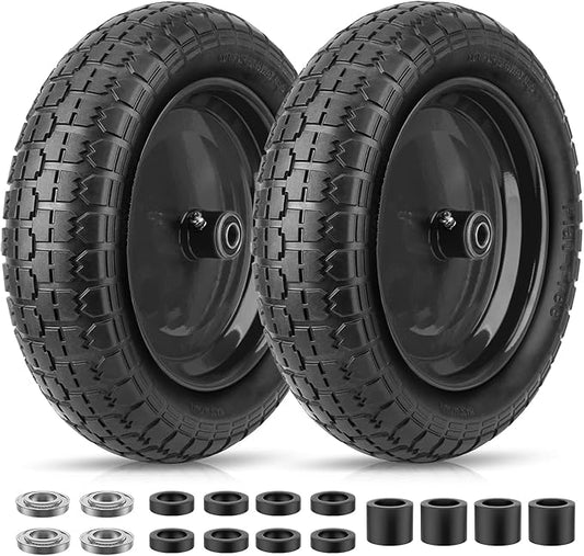 TICONN 4.80/4.00-8 Tire, 14.5" Flat Free Wheelbarrow Tire and Wheel, Solid Replacement Tires, 5/8" 3/4" Bearings, Universal Fit 4.80/4.00-8, 3.50/3.00-8, 4.00-6 (14.5" Black, 2PK)