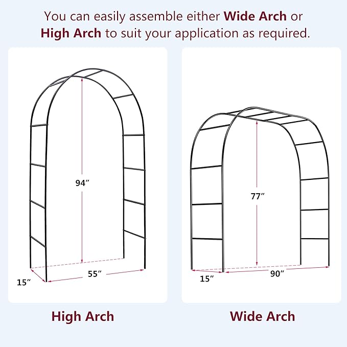 Garden Arch, Outdoor Flower Garden Arch Trellis, Sturdy Steel Arbor for Climbing Plants, Wedding Decoration, 7'8" H x 4'5" W, Dark Green