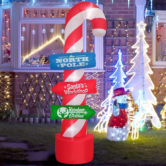 8ft Christmas Inflatable Outdoor Decorations, Christmas Road Sign Inflatable Patio Decorations with LED Lights, Suitable for Indoor Outdoor Patio Garden Christmas Decorations