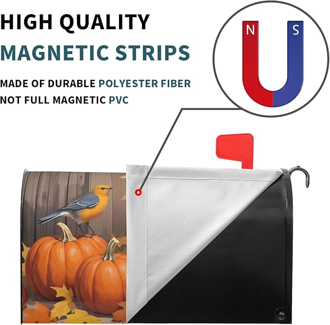 Fall Thanksgiving Mailbox Covers Magnetic Standard Size Autumn Pumpkin Birds Sunflower Harvest Themed Seasonal Outdoor Decorative Letter Box Cases for Home Garden Outside Decor, 21x18 Inch