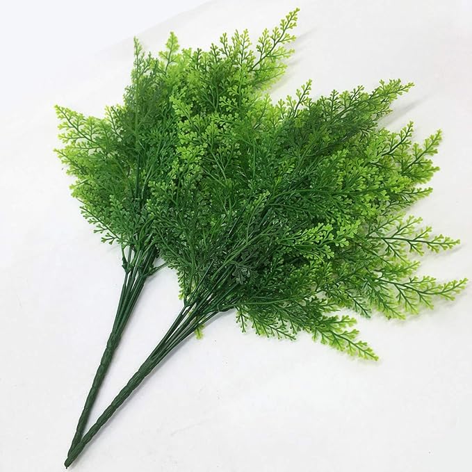 CATTREE Artificial Shrubs Bushes, Plastic Plants Fern Leaves Fake Persian Grass Wedding Indoor Outdoor Home Garden Verandah Kitchen Office Table Centerpieces Arrangements Christmas Decoration 8 pcs