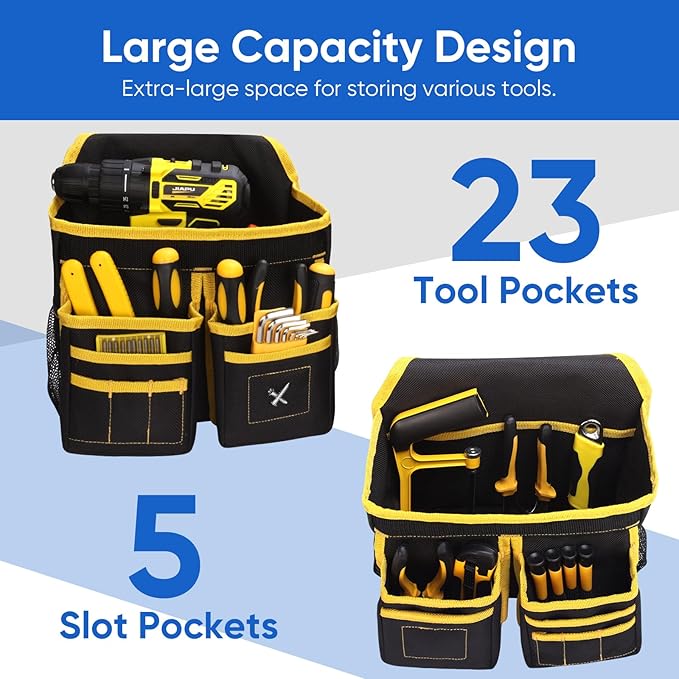 Tool Belts for Men, Tool Belt Suspenders, Heavy Duty Tool Belts with 28 Pockets, Magnetic Tool Belt with Suspenders for Carpenters Electricians Framers, 32''-66'' Adjustable Waist