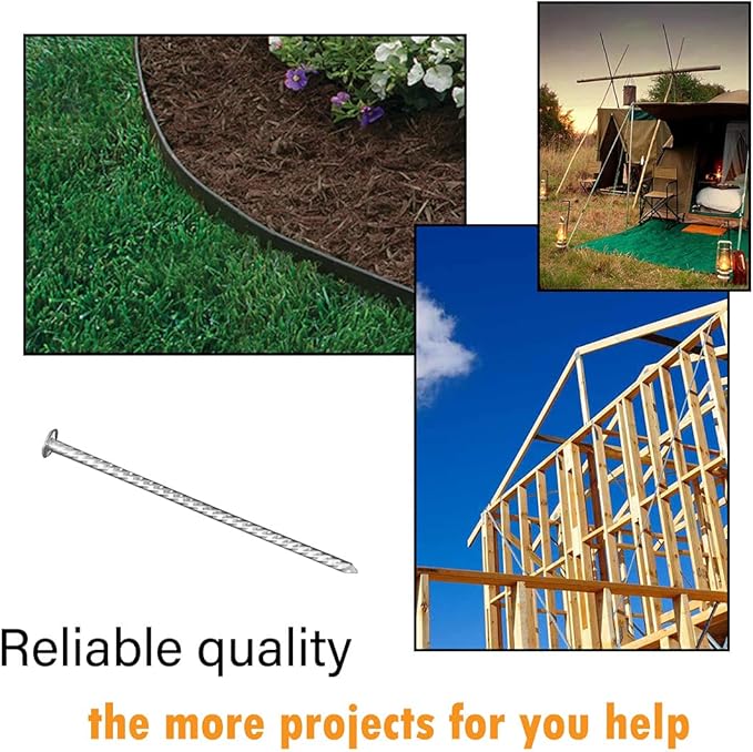 40 Pack - 10" Solid Galvanized Non-Rust Metal Garden Stakes, Spiral Landscape Edging Spikes/Anchors, for Paver Edging, Weed Barriers, Turf, House Construction, Carpentry Nail, Tent, Anchoring Spikes