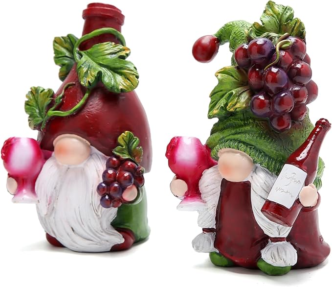 Hodao Red Wine Gnomes Decorations for Home, Home Party Resin Figurines Collectible, Handcrafted Gifts for Wine Enthusiasts, Indoor Outdoor Decor for Dining Tables Kitchen Bar Tabletop Decor