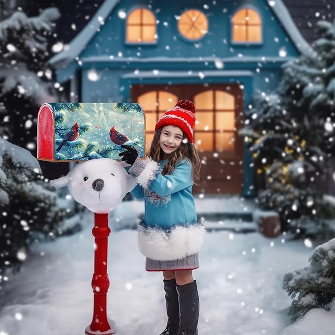 Nanikore Cardinal Red Bird Mailbox Cover Magnetic Standard Size 21 X 18 Winter Christmas Waterproof Post Box Cover Wraps Garden Yard Decor for Outdoor
