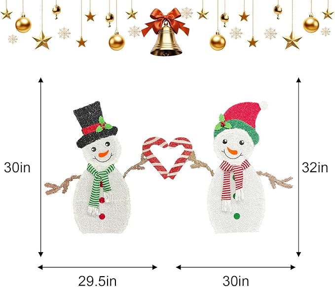 Outdoor Christmas Decorations, Light Up Snowman Couple, 32 Inch, Warm White LED Lights, Christmas Yard Decorations with 80 LEDs, 2M Cord, Weather-Resistant