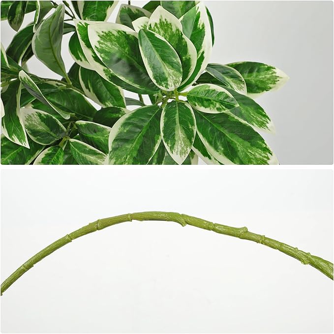 Artificial Greenery Branches 29.9" Faux Leaves Stem for Vase Filler 3pcs Fake Fiddle Plant for Table Centerpiece Home Office Party Wedding Decoration Green and White