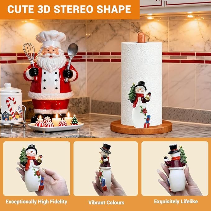Christmas Kitchen & Bathroom Decor, 3D Christmas Decorations for Home Indoor, Snowman Winter Xmas Paper Towel Holder Stand Accessories, Xmas Gift for Women, Housewarming Gifts New Home