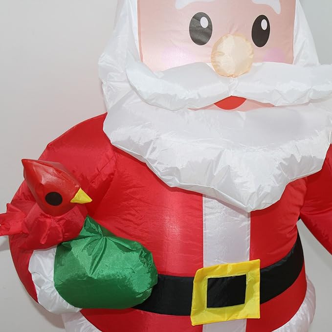 Christmas Inflatables Santa with Dog Cardinal Lighted Yard Lawn Inflatable Decoration with Built-in Fan and Stakes Ropes Holiday Party Decor, Christmas Decor (5FT-Santa with Dog & Cardinal)