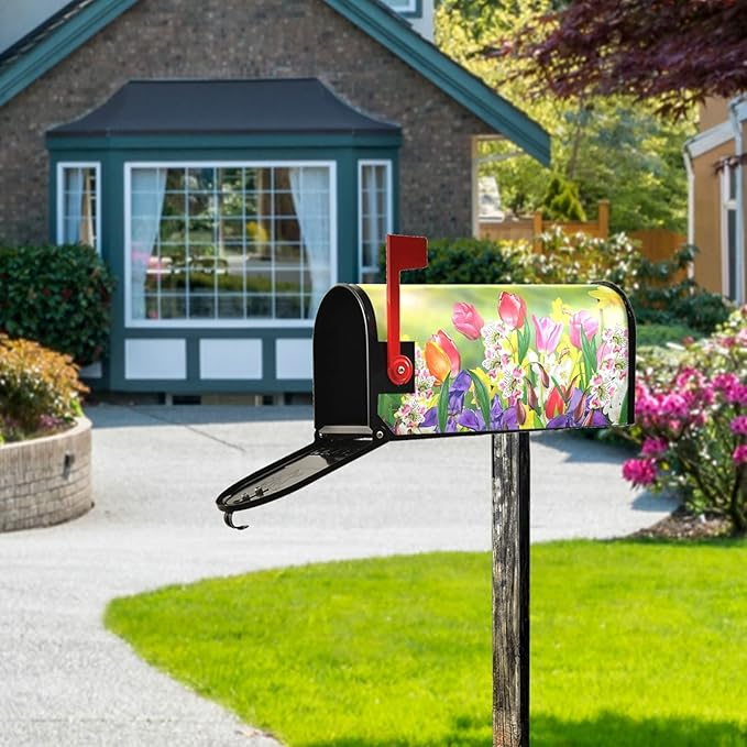WOOR Spring Flowers Daffodils and Tulips Magnetic Mailbox Cover Standard Size-18"x 20.8"