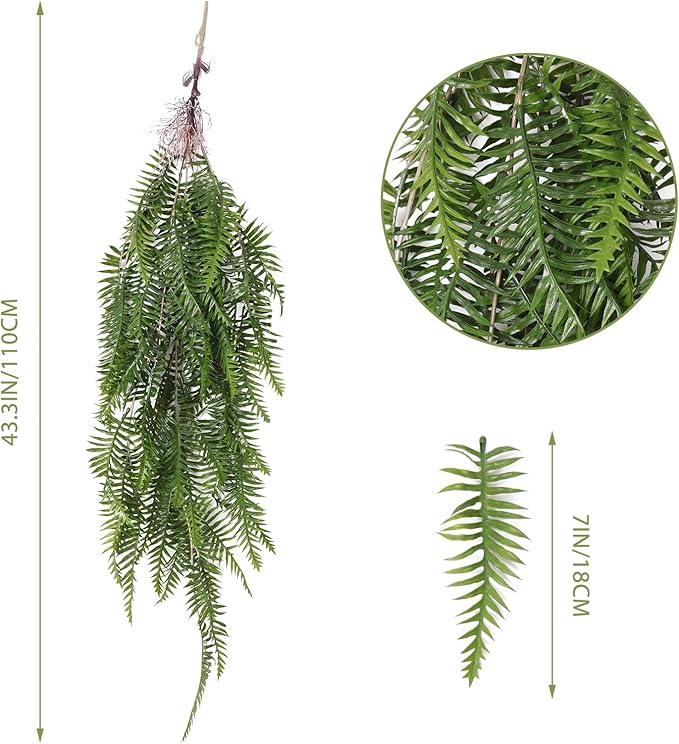 RECUTMS Fake Hanging Plants Artificial Boston Ferns Ivy Vines Leaves Foliage UV Resistant Faux Greenery Plastic Garland for Outdoor Indoor Room Front Porch Wedding 2 Pack(Green)
