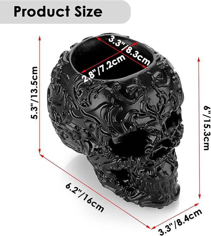 OwnMy Resin Skull Planter for Indoor Plants, Black Skull Flower Succulent Pot with Drainage Holes, Halloween Skulls Head Planter Decorative Small Succulents Planters Pot for Tabletop