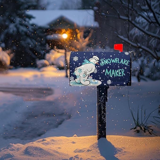 Winter Snowman Mailbox Cover Snowflake Maker Magnetic Mailbox Covers Blue Xmas Santa Claus Decorative Post Letter Box Wrap for Winter Holiday Outdoor Yard Decor 21 X 18 Inch