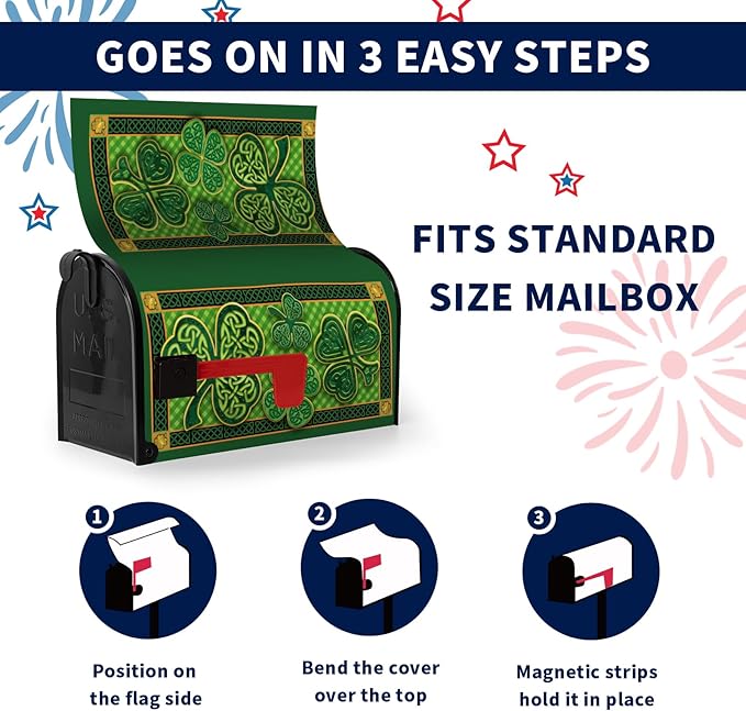 St Patrick Day Mailbox Covers Magnetic Standard Size Green Shamrocks Good Luck Four Leaf Clover Mailbox Wraps Happy St. Patrick's Day Mailbox Post Cover Waterproof Garden Decor 21x18 Inch