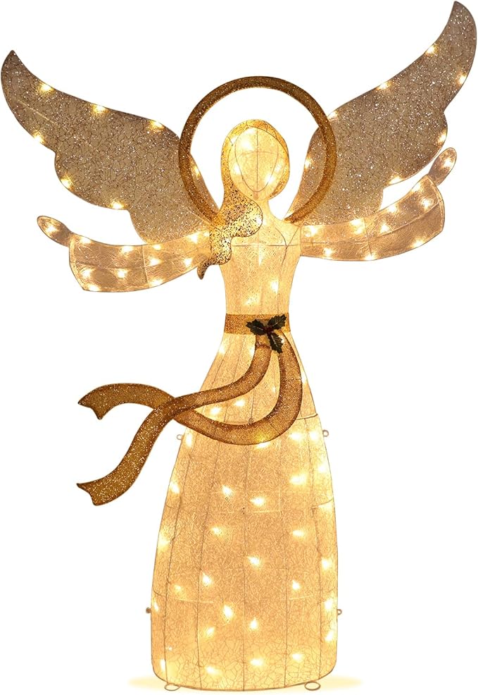 Taman Lighted Christmas Angel, 5.6ft Warm Lights Glittered Angel for Outdoor Christmas Holiday Home Lawn Yard Garden Decoration