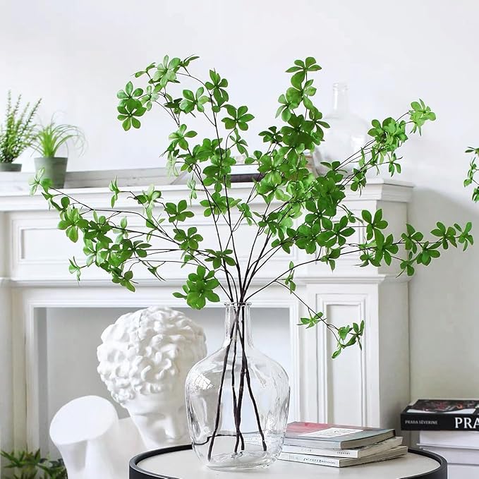 MeDecor 4Pcs Artificial Plants Greenery Stems, 25.6" Tall Faux Ficus Plant Spring Summer Twig Branches Fake Green Plants Stem for Vase Home Party Wedding Garden Office Decorations