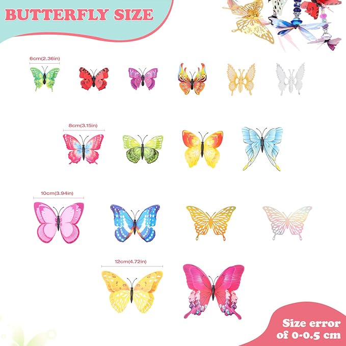 Beaded Garden Stake, DIY Fairy Wand Beaded Decorative Butterfly Garden Stake Kit with 12IN Threaded Rod Crystal Stopper Top Large Holes Beads Butterfly Decoration Pendants Outdoor Fairy Garden kit