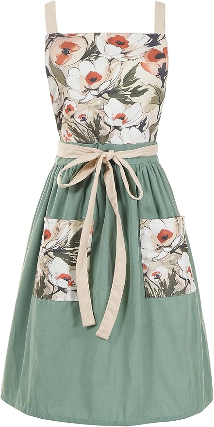 Vintage Pinafore Apron Dress for Women with Pockets Cute Floral Chef Aprons for Kitchen Cooking Baking Gardening