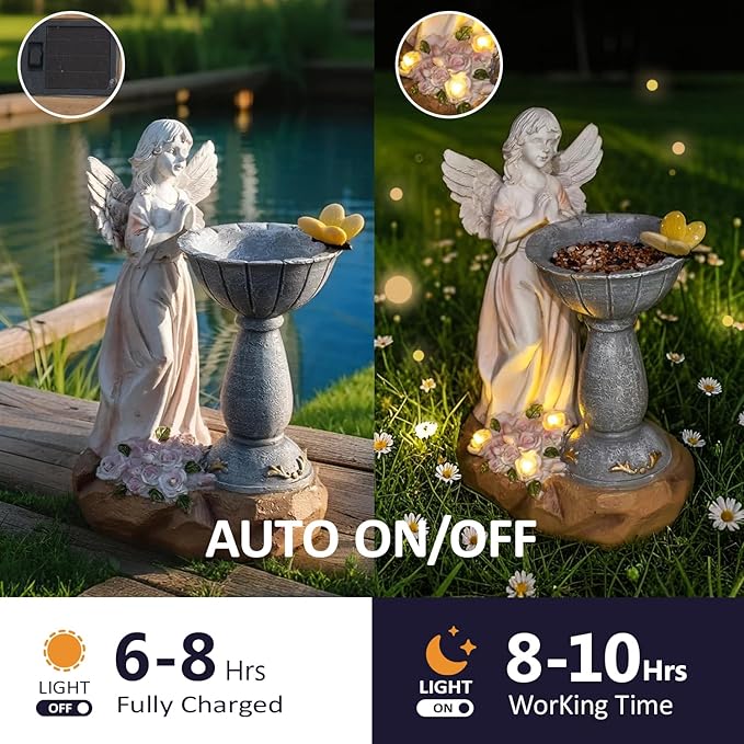 Natelf Solar Resin Angel Statue Outdoor Decor Figurine Garden Art with Glowing Flowers, Night Light for Patio, Ornament Yard Decorations for Patio Gift for Mom, Housewarming
