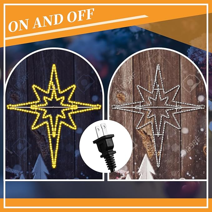 Outdoor Christmas Star of Bethlehem Large LED Star Window Plug Operated Lighted for Xmas Wall Window Indoor Outside Home Street Store Holiday Decorations(50'',Warm Light)