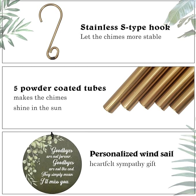 Personalized Sympathy Wind Chime, Memorial Gifts for Loss of Mother or Father, Sympathy Gift, Funeral Gifts for Bereavement, Product in USA