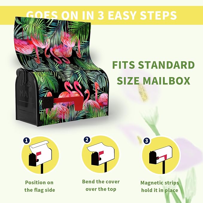 Flamingos Mailbox Cover Magnetic Summer Tropical Palm Waterproof Mailbox Wraps Pink Birds Green Leaf Post Letter Mail Box Standard Size 21x18 Inch for Garden Yard Decor Outdoor