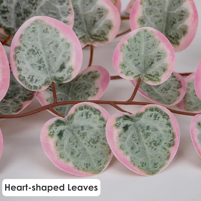 Briful Fake Plants Indoor 16'' Artificial String of Hearts Plants with Ceramic Pot Small Faux Draping Vine Plants for Home Bathroom Table Shelf Office Hotel Decor(Pink)