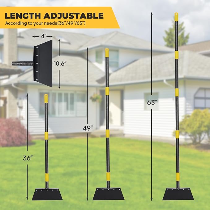 Flat Shovel for Landscaping, Heavy Duty Floor Scraper Long Handle 63", Multifunctional Garden Shovel for Digging, Weeding, Scraping, Ice Remove (2 Blades)
